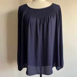 GAP Navy Blue Sheer Long Sleeve Blouse